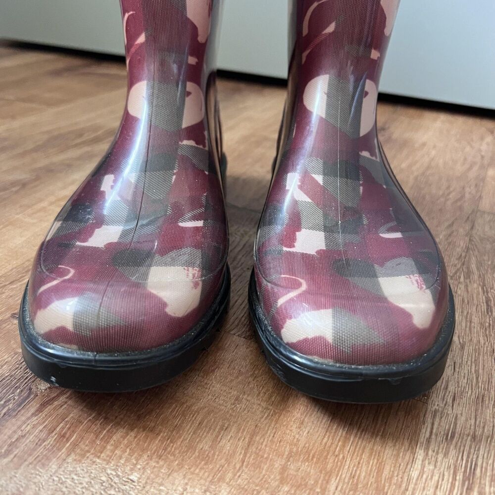 Burberry Rain Boots Women Sz 37 Hearts Pink Italy Waterproof Knee High Shoes - Picture 5 of 16